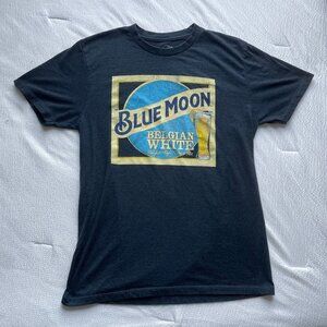 Men's Blue Moon Belgian White Ale Short Sleeve Navy Graphic T-Shirt Size Medium